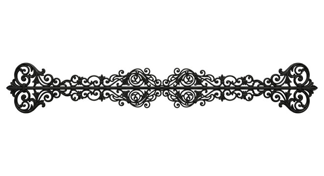 Ornate black wrought iron decorative horizontal divider element
