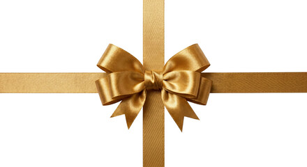 Fototapeta premium Elegant gold satin gift ribbon bow with cross ribbons