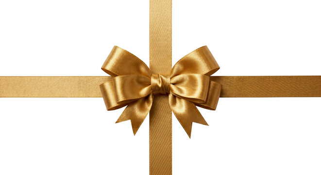 Elegant gold satin gift ribbon bow with cross ribbons