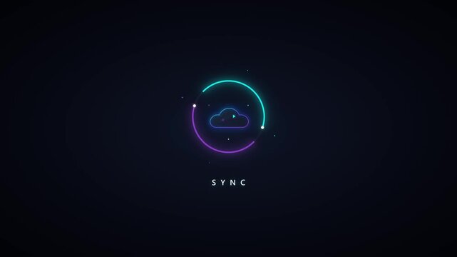 Neon cloud sync animation: modern data transfer and digital connectivity motion synchronization
