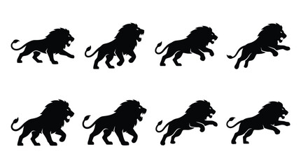 Obraz premium Black lion silhouettes running and walking Vector