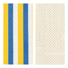 Striped and polka dot fabric swatches with woven texture © BTG