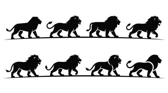 Lion silhouettes walking in different positions Vector