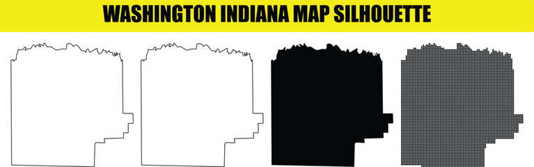 Washington indiana map silhouette blank outline solid black and halftone maps geographic shapes set. © Md Asif Shahnaoaz