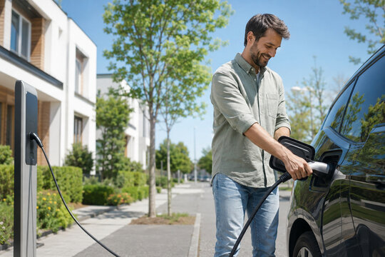 Generic electric vehicle charging in clean green neighborhood