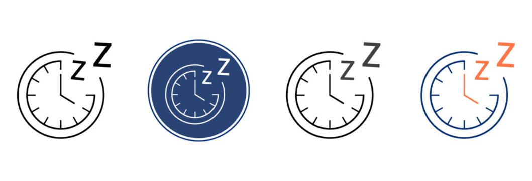 Set of sleeping clock icons with z letters representing time for rest and nap time in simple flat and line style Vector