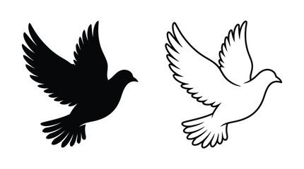 Fototapeta premium Flying Bird Silhouettes In Black And White Graphic Silhouette