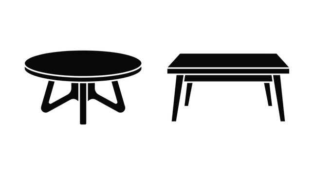 Round and rectangular tables black silhouette table