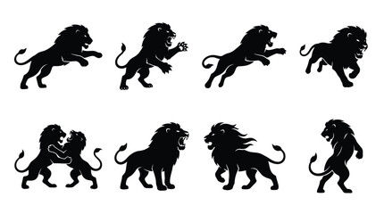 Naklejka premium Black lion silhouettes in various poses Vector