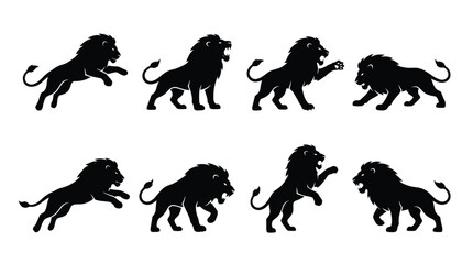 Obraz premium Black lion silhouettes in different poses Vector