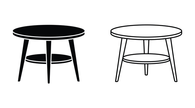 Round Bistro Table Silhouette Black And White Vector Illustration