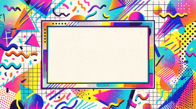 Marco con fondo gr&aacute;fico abstracto con concepto y color de los a&ntilde;os 80 y 90 con espacio para texto.