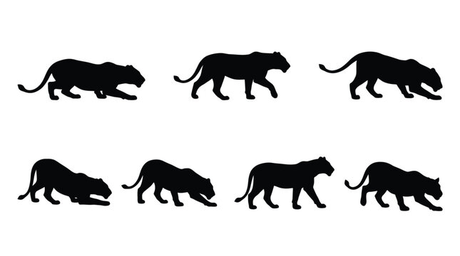 Black panther silhouettes walking and running Vector
