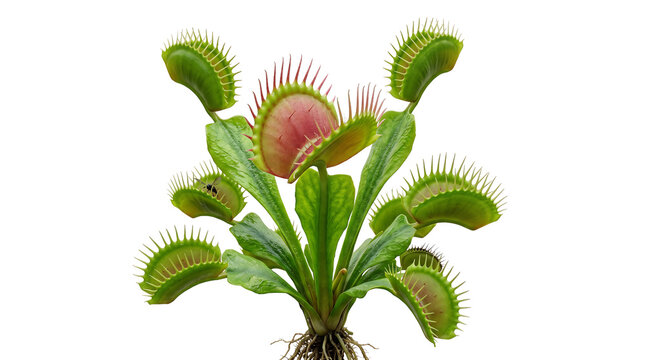 Close-up of a Venus Flytrap Plant with Green Traps and Pink Interior
