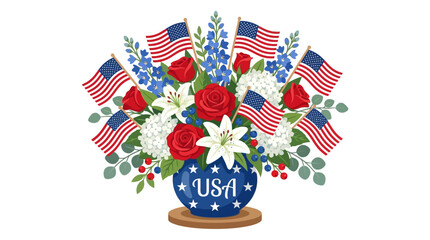 Obraz premium Patriotic bouquet, USA flowers, American flag arrangement, red white blue floral