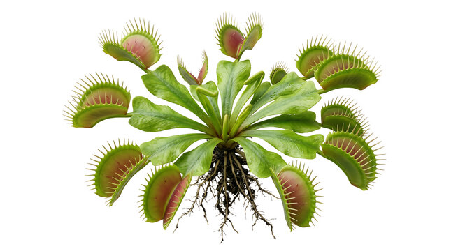 Close-up of a Venus flytrap plant with green leaves and trapping mechanisms