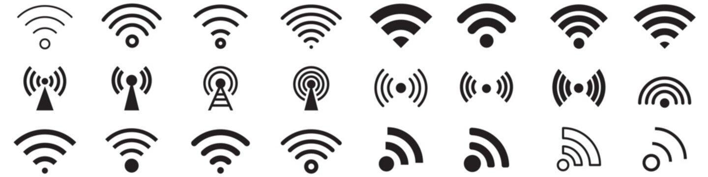 Collection of 20 wifi signal icon symbols for network and internet connectivity