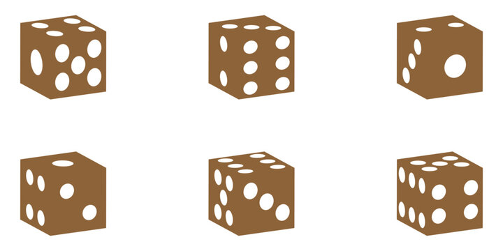 Dice icon set with all six faces in black color in outline style. Ludo game dice symbols. Set of six sides of a dice icon. Traditional game die with marked with different numbers of dots. eps 10