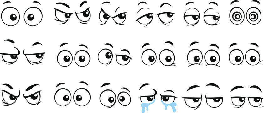 Cartoon eyes collection diverse expressions for animation graphic design and emotional visual communication
