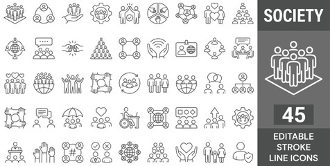 Society icon set. Editable line icons. Vector illustration. © Kingko