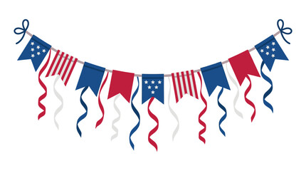 Patriotic banner, USA flags, red white blue decorations, festive garland © MSTLUCKY
