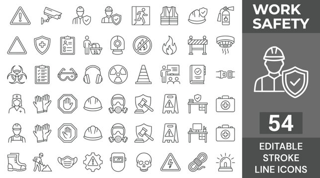 Work safety icon set. Editable line icons. Vector illustration.