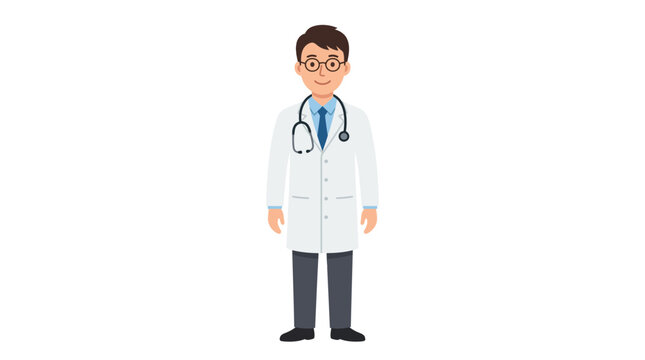 A cartoon doctor wearing glasses and a stethoscope stands alone