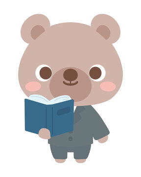 本を読む小学校のくまの先生　動物　イラスト