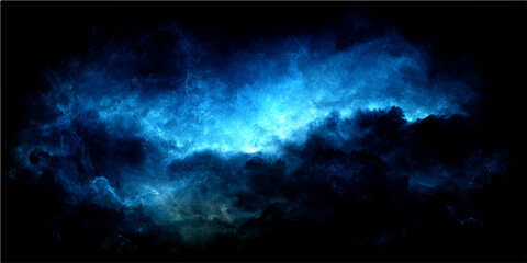Abstract glowing blue nebula cloud with dark background and cosmic dust and light energy with mystical and cosmic feel. © Zìyóu