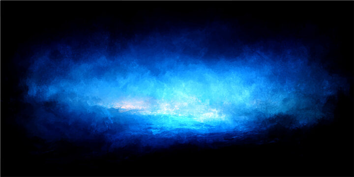 Blue ethereal mist with light rays emerging from within the dark background, abstract, mystical, and atmospheric with glowing light.