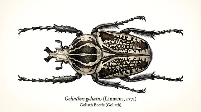 Detailed illustration of a Goliath Beetle resting on a surface