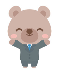 Fototapeta premium ばんざいをする小学校のくまの先生 動物 イラスト