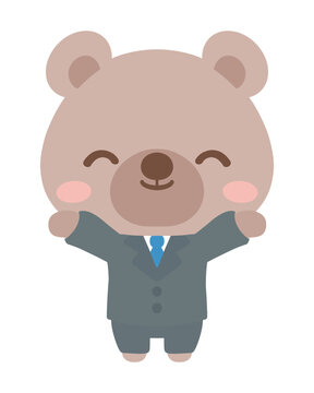 ばんざいをする小学校のくまの先生　動物　イラスト