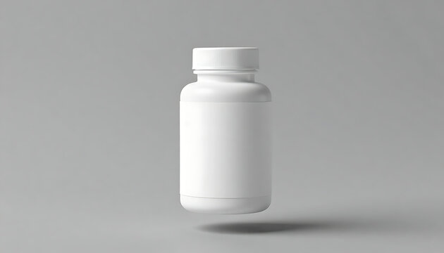 Blank White Medicine Bottle Mockup Floating on Minimalist Grey Background