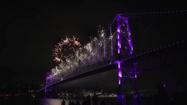 Florianopolis-SC-Brazil- Hercilio Luz suspension bridge 100th anniversary celebration fireworks.mp4