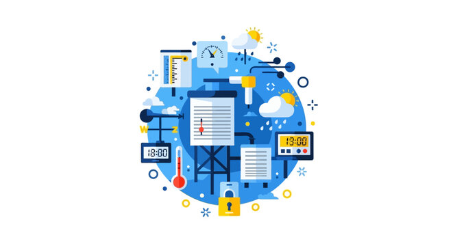 Meteorological Monitoring Station and Weather Forecasting System Flat Illustration Concept for Data Analytics and Climate Science