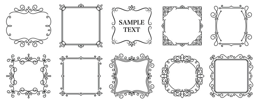 Elegant Ornamental Frame Collection &ndash; Vintage Decorative Borders, Monogram Frames, Wedding Invitation Templates and Classic Line Art Vector Set