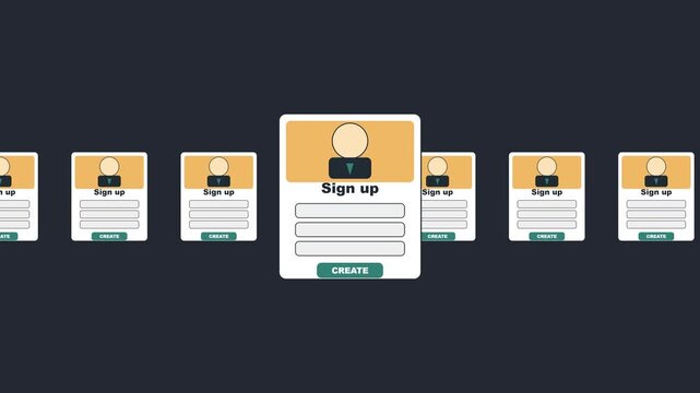 Animated user registration sign up form interface loop for web and app development user account login