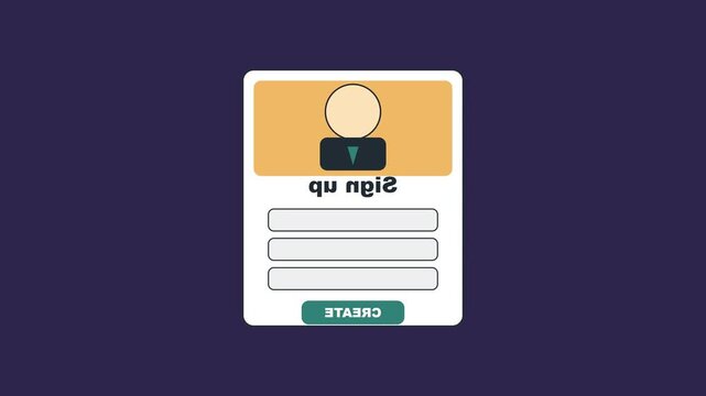Animated user registration form interface with sign up button and profile for web and mobile app development