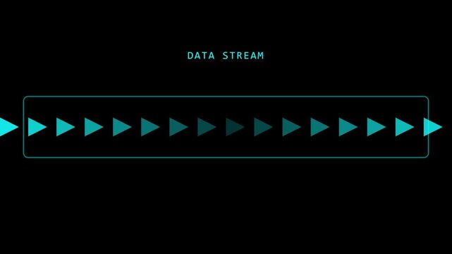 Digital data stream hud interface with moving arrow for tech background, technology