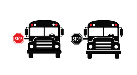 School bus with stop sign black silhouette © MDHANZALA