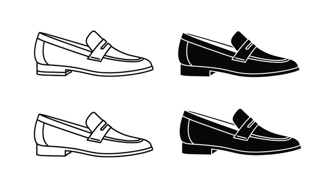 Loafer Shoes In Black And White Line Art Silhouette