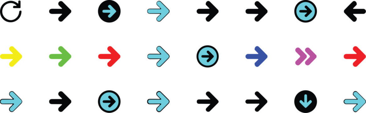 Collection of various colorful arrow icons and symbols pointing in different directions