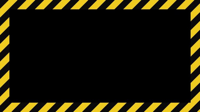 Industrial hazard warning border, yellow and black diagonal caution stripes frame safety
