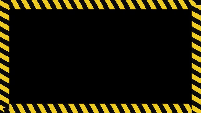 Industrial hazard warning frame with yellow and black diagonal stripes border caution safety