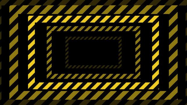 Industrial hazard warning motion background, with yellow and, black diagonal stripes, caution