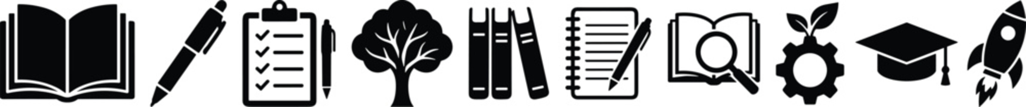 Black Silhouettes of Education and Innovation Icons for Academic and Creative Design Projects