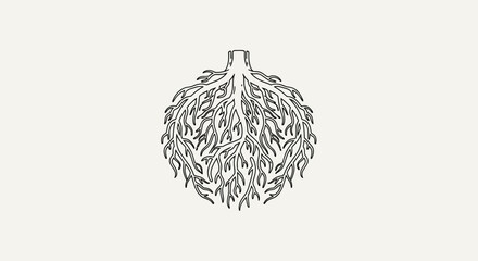 Obraz premium Circular Tree Roots Line Art Illustration