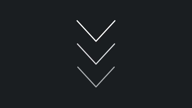 Minimalist loading animation with pulsing downward arrows on dark background, scroll