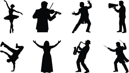 Performing Arts Silhouette Collection Featuring Dancers Musicians Conductor and Public Speaker © MISBIJLY